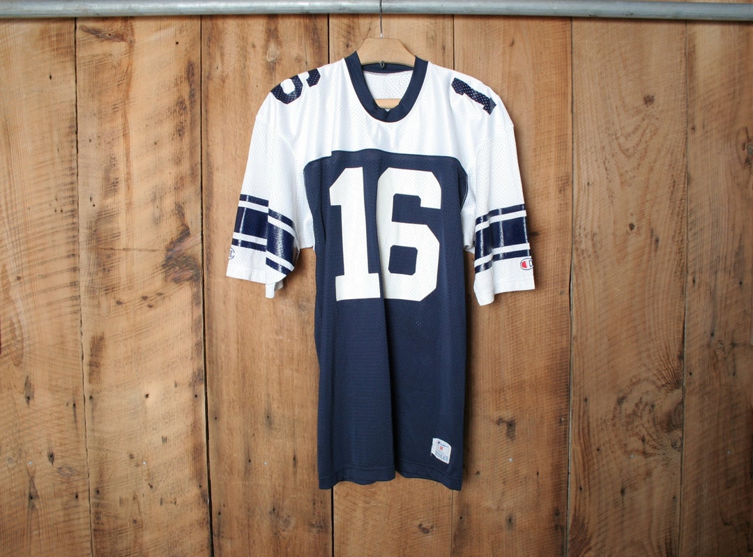 Sz. S/M | Vintage CHAMPION Blue & White Mesh #16 Football Jersey