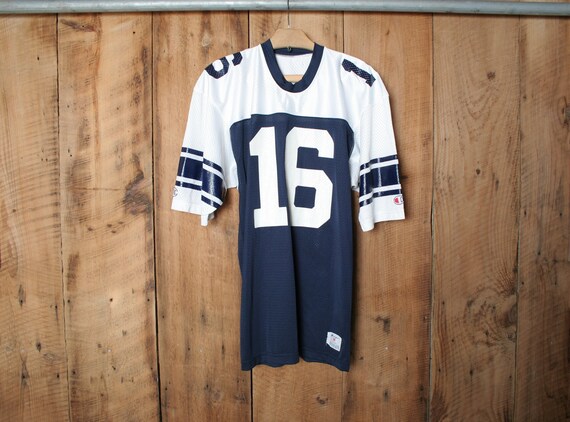 Sz. S/M | Vintage CHAMPION Blue & White Mesh #16 Football Jersey