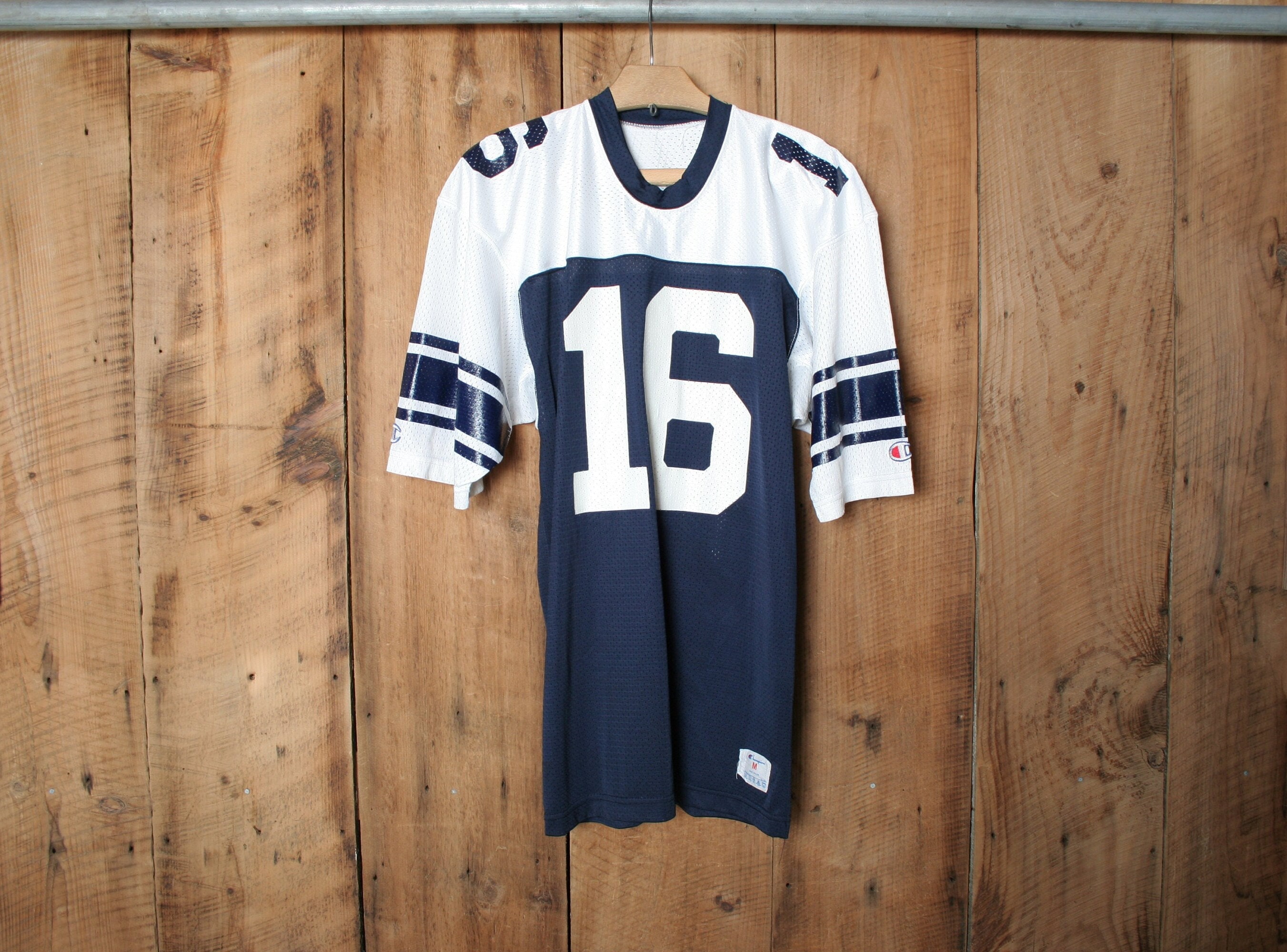 Sz. S/M | Vintage CHAMPION Blue & White Mesh #16 Football Jersey