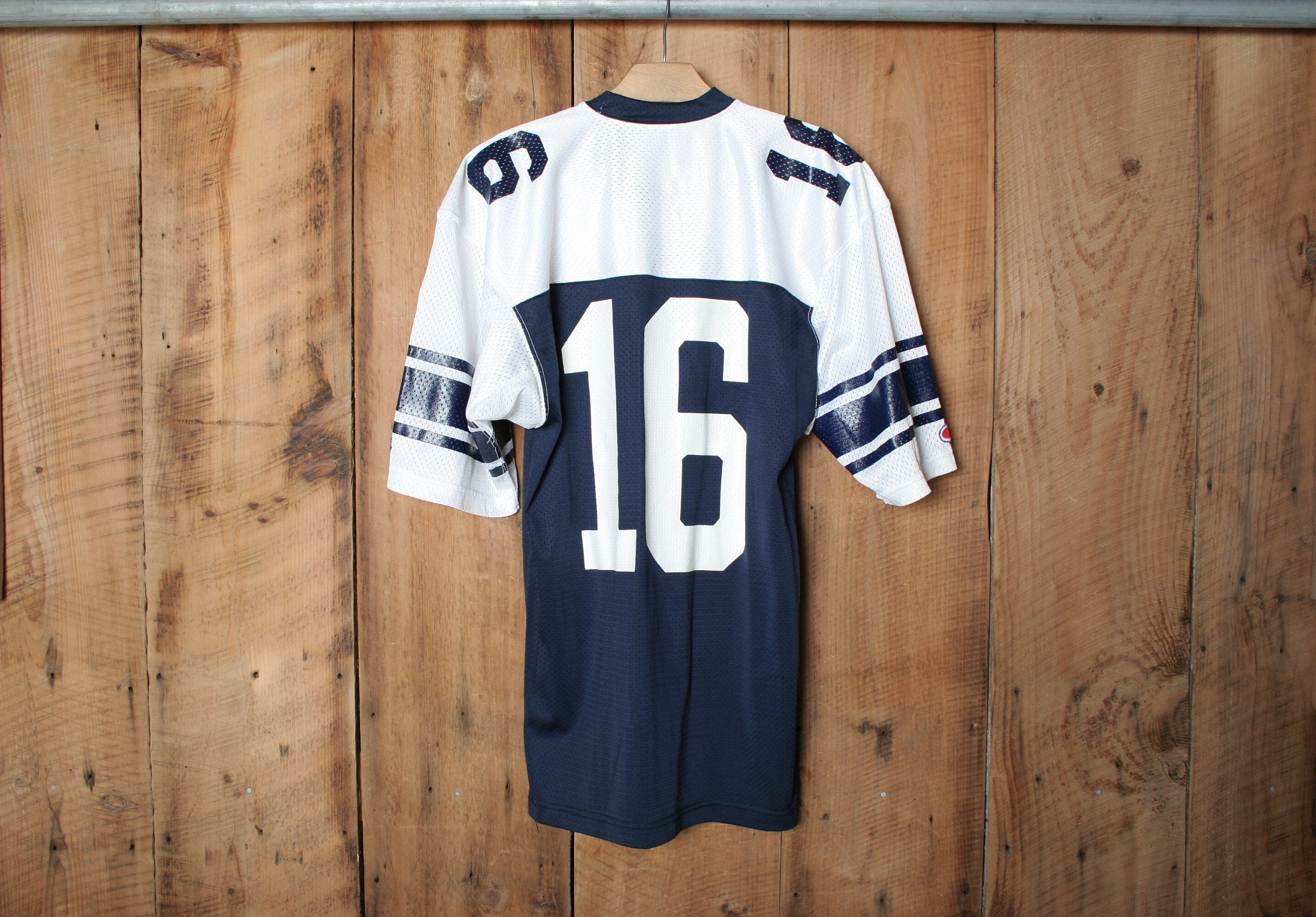 Sz. S/M | Vintage CHAMPION Blue & White Mesh #16 Football Jersey