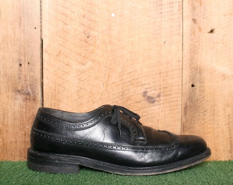 Sz. 9 B | Vintage FLORSHEIM 'kenmoor' Black Leather 5-nail Wingtip