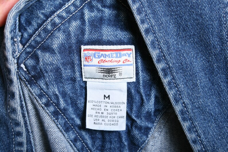 32x30 Sz SM | Vintage 90/'s GAMEDAY by Moretz Blue Denim Green Bay Packers Button Fly Overalls