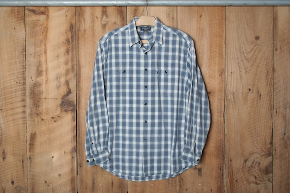 Sz. M | Vintage 90's-Y2K Guess ? Blue Plaid Butto… - image 1