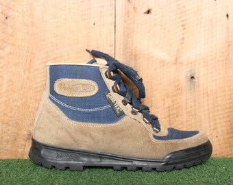 Women's Sz. 8 N | Vintage VASQUE Brown Suede Blue Canvas Gore-Tex Hiking Boots - Model 7534