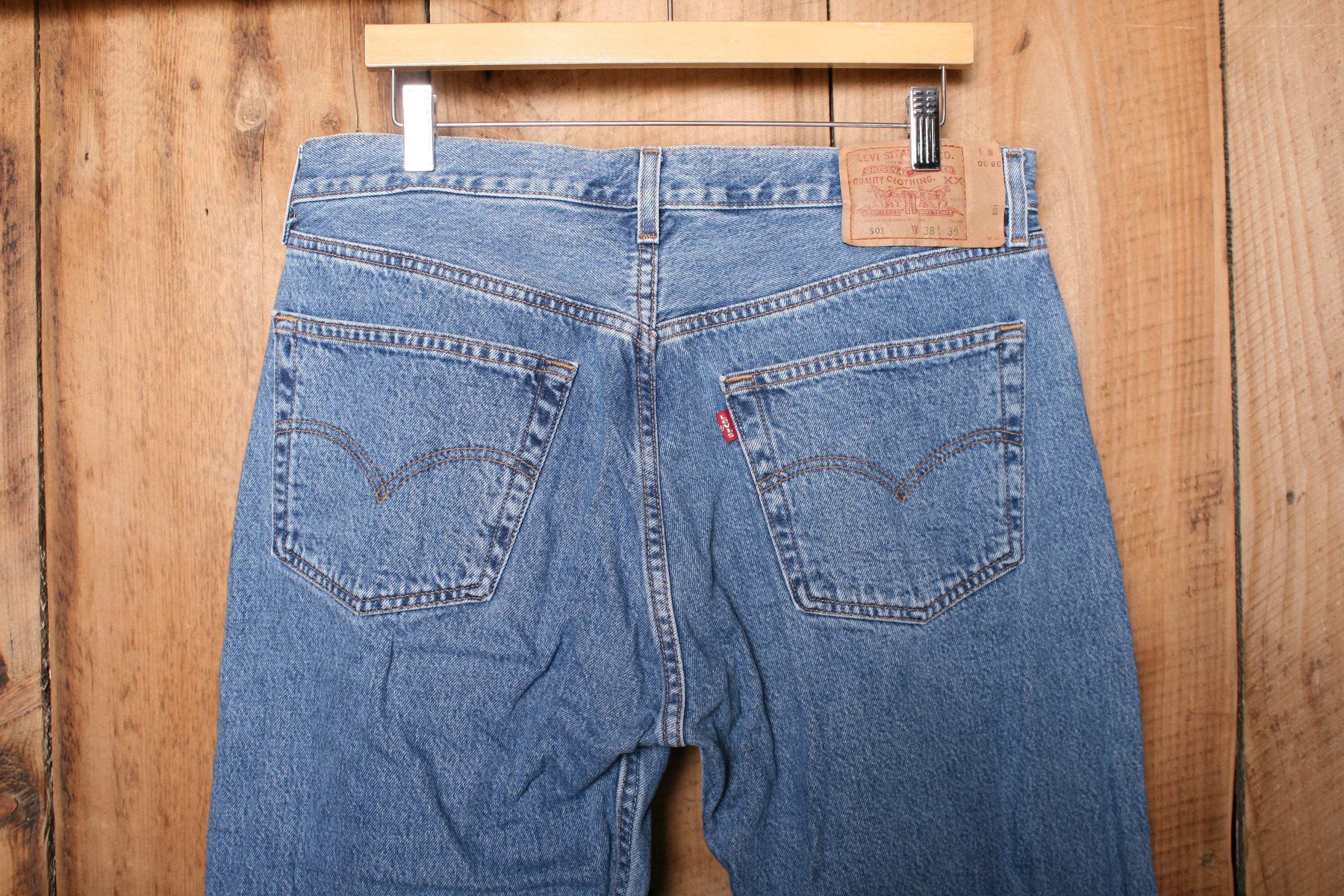 Sz. 37x30 | Vintage 90's LEVI'S 501 Blue Denim Straight Leg Button