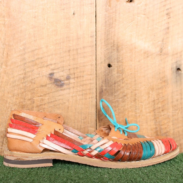 Mexico 24 (Approx. US 7) | Vintage LUPITA SANCHEZ Multicolor Braided Leather Huarache Sandals