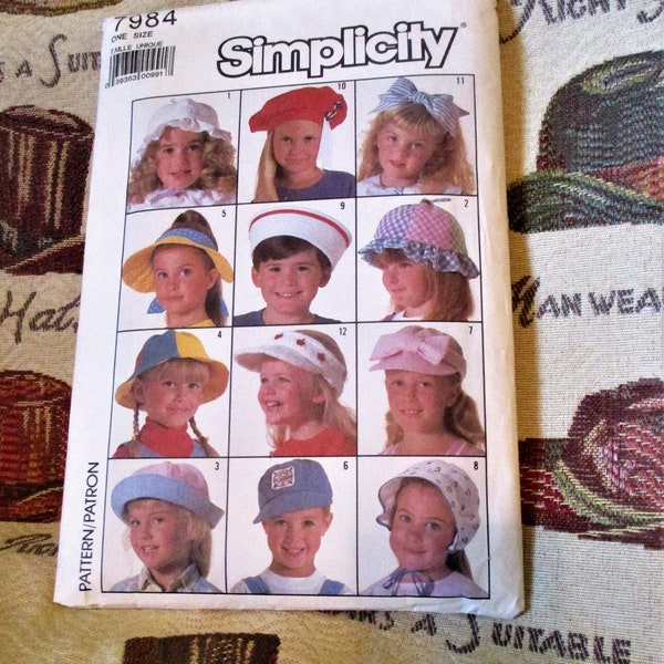 Simplicity 7984 Child's Hat Pattern 12 Styles for Summer Fun or Costumes Complete, Uncut, Factory Folded 1970s