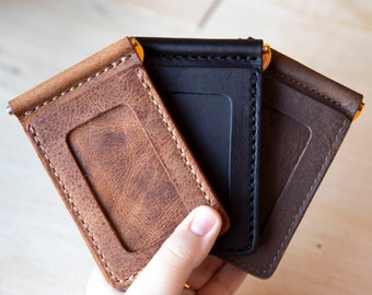 Bar clip Wallet, moneyclip wallet,  minimal wallet, full grain leather wallet, front pocket wallet,  spring clamp cash holder