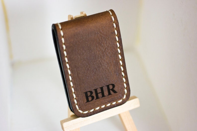 Brown Leather Magnetic Money Clip Personalized Laser Etsy - image 0