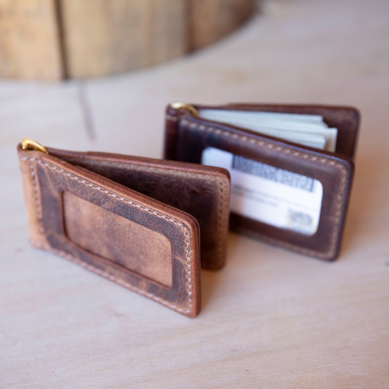 Bar clip Wallet, portefeuille moneyclip, portefeuille minimal, portefeuille en cuir pleine fleur, portefeuille de poche avant, porte-monnaie à pince à ressort image 6