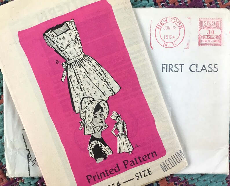 full bib apron and bonnet 1964 Workbasket pattern 4764-1960s mail order pattern