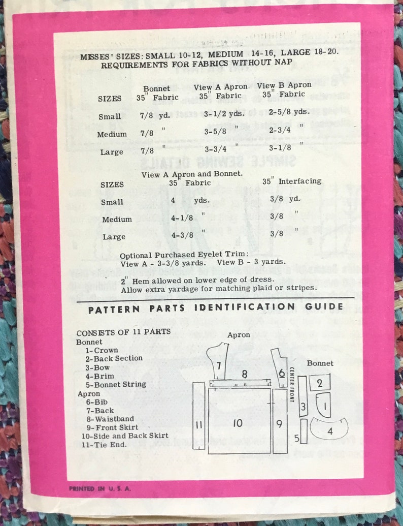 full bib apron and bonnet 1964 Workbasket pattern 4764-1960s mail order pattern