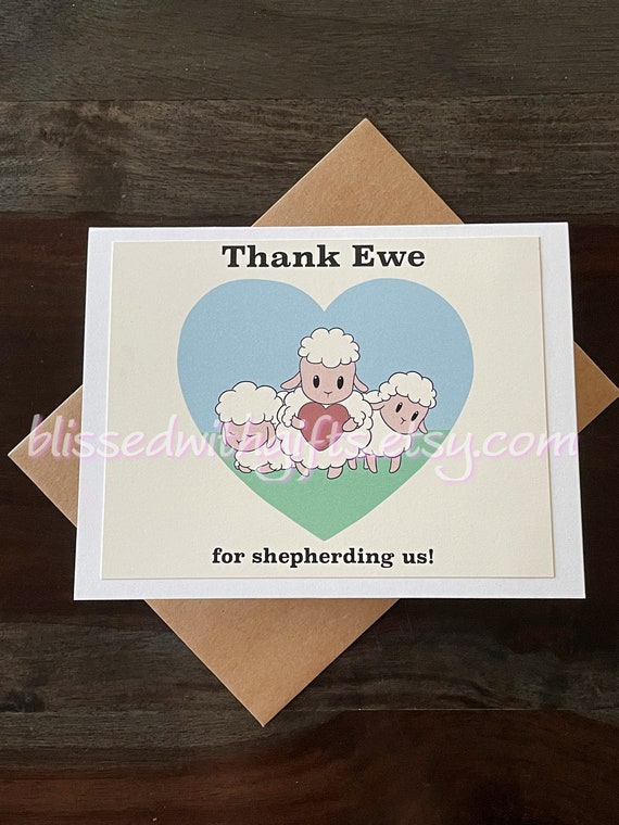 Thank Ewe Greeting Card, Shepherd Gift, Thank You Letter, Appreciation, Recognition, Ministry Idea, Elder Card, Hand Drawing, Digital Art Il_570xn
