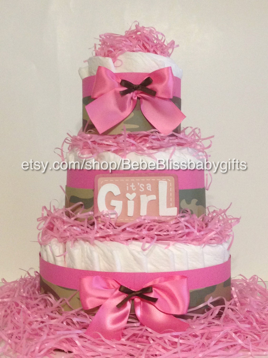 Pampered With A Pink Camo Diaper Cake Etsy