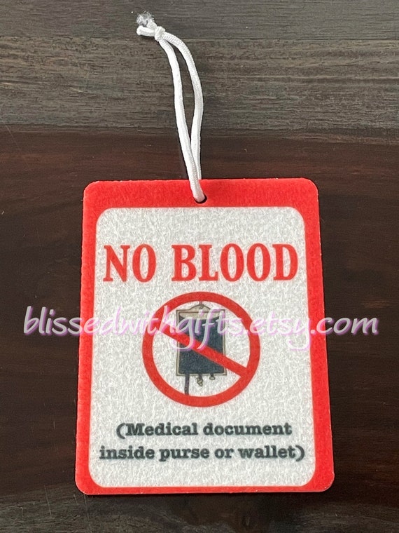 No Blood Air Freshener, Medical Directive Accessory, Emergency Info Alert, Medical Allergy Information, Auto Medical ID, Car Truck Jehovah Il_570xn
