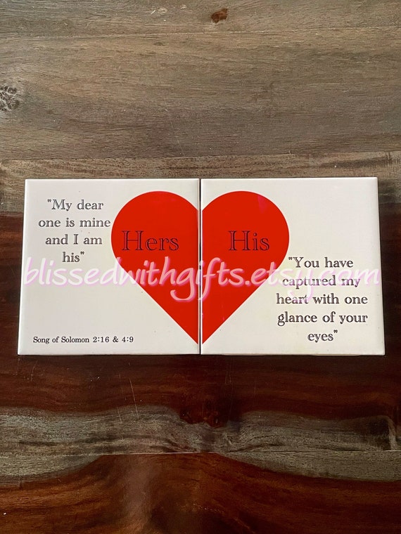 Mr and Mrs Ceramic Coasters, His Hers Set, Wedding Gift Idea, Personalized Anniversary Idea, Customized Engagement Present, Heart Love You Il_570xn