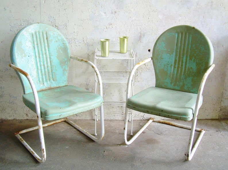 Retro Metal Lawn Chairs Pair Rustic Vintage Porch Furniture Etsy