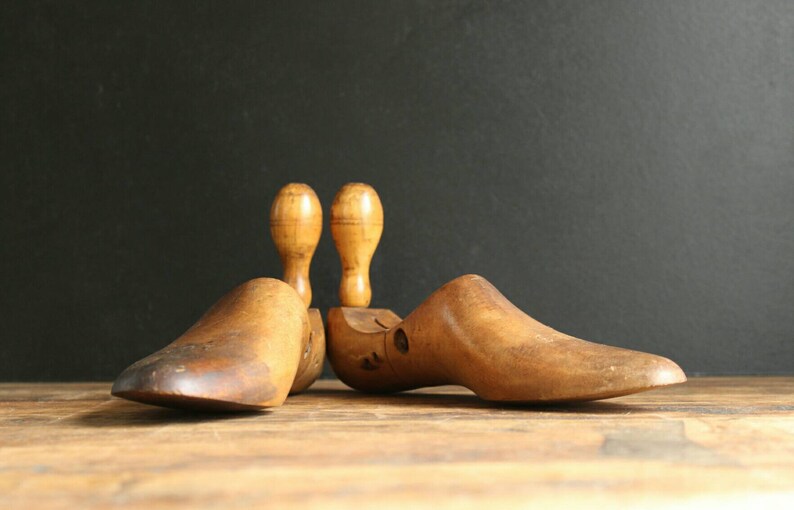 Wood Shoe Form Rustic Farmhouse Pair Antique Shoe Trees