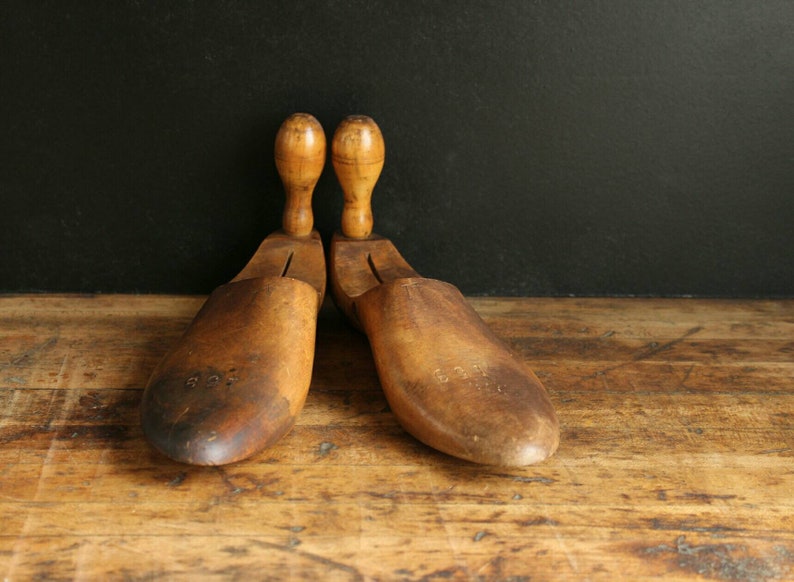 Wood Shoe Form Rustic Farmhouse Pair Antique Shoe Trees