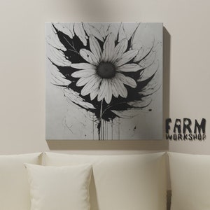 Flower with a black and white background,in style of cytus and deemo, sunflower background, ink blot, gothic style,Digital Art,Digital paint