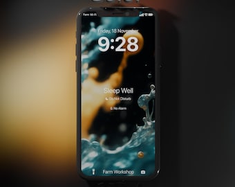 Płyn w niebieskim płynie, kinowy, złote eteryczne światło, tapeta na telefon, tapeta na iPhone'a, na wszystkie telefony