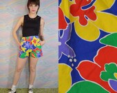 90s Floral Shorts Bright High Waist Tropical Vintage Womens Size XS Small Vintage Clothing Hipster Preppy Soft Grunge Seapunk