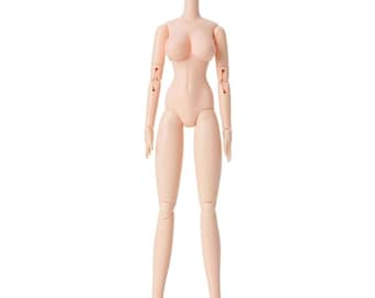 May include: A light-skinned, articulated doll body made of smooth plastic. The figure features a neck post, defined chest, waist, and hips, with joints at the shoulders, elbows, wrists, hips, and knees, standing in a neutral, upright position.