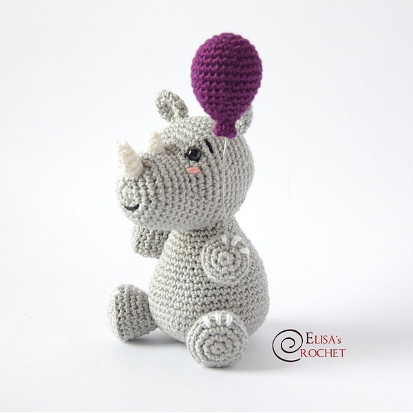 CROCHET PATTERN - Baby Rhino with Balloon Amigurumi doll / Stuffed Doll / Easy Instructions / Handmade Plushie - pdf only