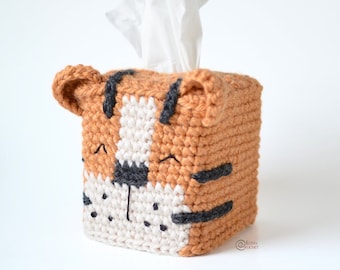 CROCHET PATTERN -  TIGER Tissue Box Cover/ Holiday / Christmas / Animal / Nordic / Home Decor / Easy Instructions / Handmade - pdf only