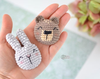CROCHET PATTERN - Bunny and Bear Brooches / Amigurumi / Stuffed Doll / Easy Instructions / Applique / Sweet / Handmade - pdf only