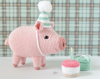 CROCHET PATTERN - Birthday PIGLET/ Amigurumi / Stuffed Doll / Easy Instructions / Handmade/ Farm Animal / Celebration - pdf only