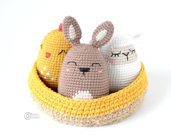 CROCHET PATTERN - Easter Egg Trio Amigurumi / Stuffed Doll / Easy Instructions / Animals / Rabbit / Sheep / Chick / Handmade - pdf only