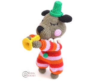 CROCHET PATTERN - BERNIE the Trumpeter Amigurumi / Stuffed Doll / Easy Instructions / Baby / Handmade Plushie / Circus / Band  - pdf only