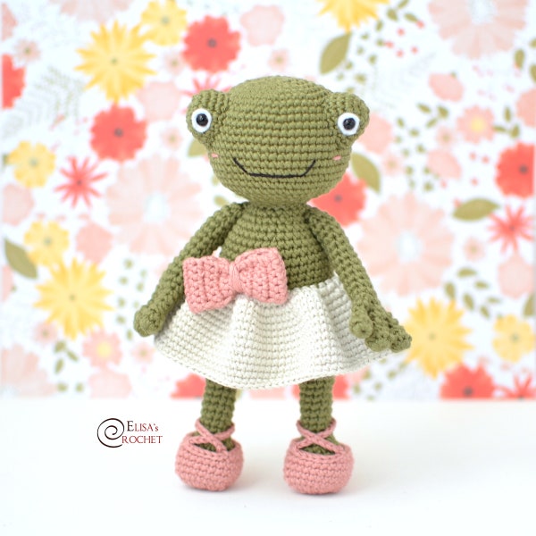 CROCHET PATTERN - FRANCINE the Frog Ballerina Amigurumi doll / Stuffed Doll / Easy Instructions / Handmade Plushie - pdf only