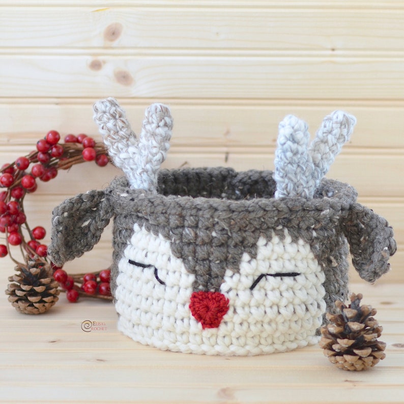 CROCHET PATTERN Reindeer BASKET / Holiday / Christmas / Decoration / Home / Easy Instructions / Handmade pdf only image 1