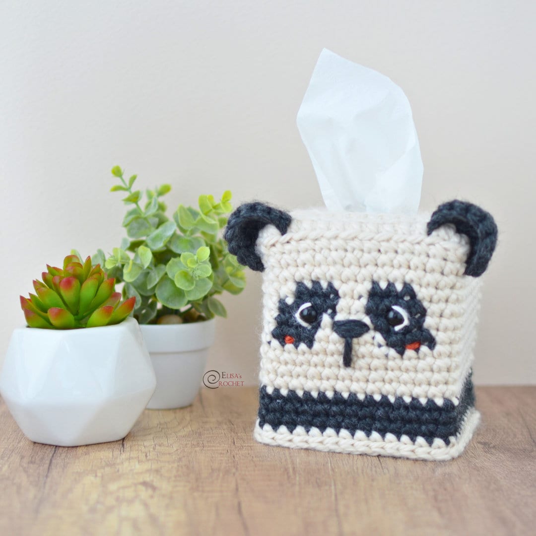 CROCHET PATTERN -  PANDA Tissue Box Cover/ Holiday / Christmas / Animal / Nordic / Home Decor / Easy Instructions / Handmade - pdf only
