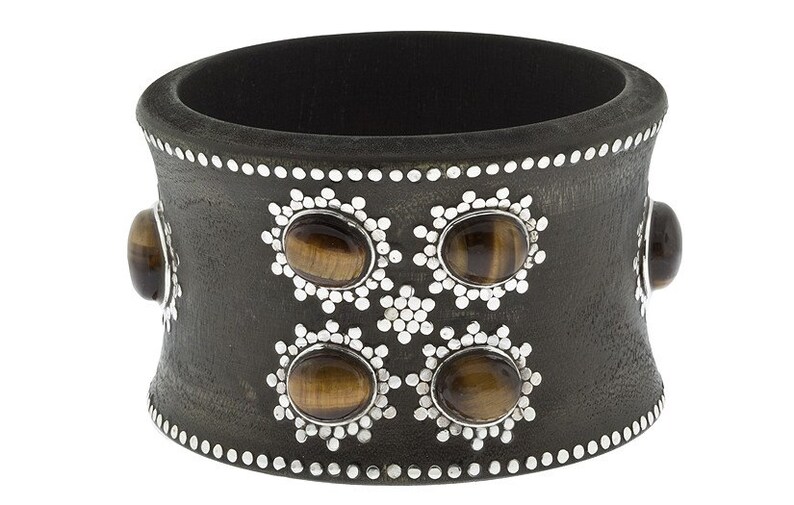 Wood Bangle with Tiger Eye Stones