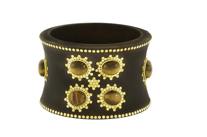 Wood Bangle with Tiger Eye Stones