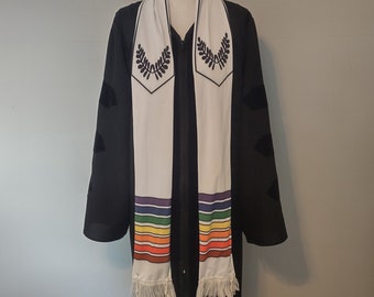 Lycra form-fitted white tallit in rainbow