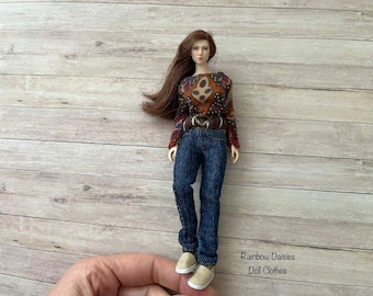 1:12 Straight blue jeans for Phicen TBLeague, Heidi Ott dolls. Dollhouse miniature. MADE TO ORDER