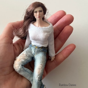 1:12 dollhouse miniature jeans for Phicen TBLeague, Heidi Ott dolls MADE TO ORDER