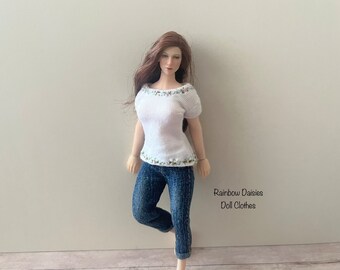 1/12 miniature jeans for Phicen TBLeague doll, 3/4 length, folded at the bottom MADE TO ORDER