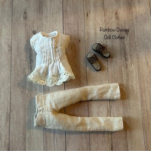 Rustic casual outfit for 1:12 slim Phicen TBLeague doll. Blouse, pants and sandals set