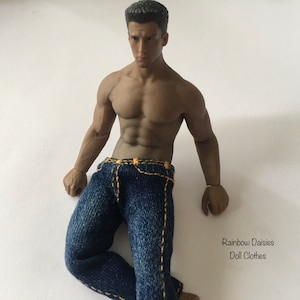 1:12 dollhouse miniature jeans for male Phicen TBLeague - TM1A type, male Heidi Ott dolls. MADE TO ORDER