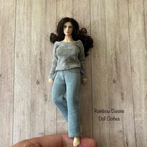 1:12 miniature light blue jeans  for Mini Mini Mischa, Phicen TBLeague, Heidi Ott, 1/6 Ruruko and other dolls. MADE TO ORDER