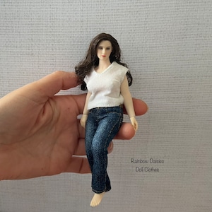Miniature dollhouse jeans in 1:12 scale for Mini Mini Mischa, Phicen TBLeague, Heidi Ott, 1/6 Ruruko and other dolls. MADE TO ORDER