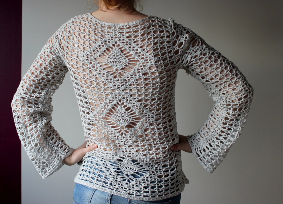 Crochet blouse jumper for women Lace blouse top in grey | Etsy