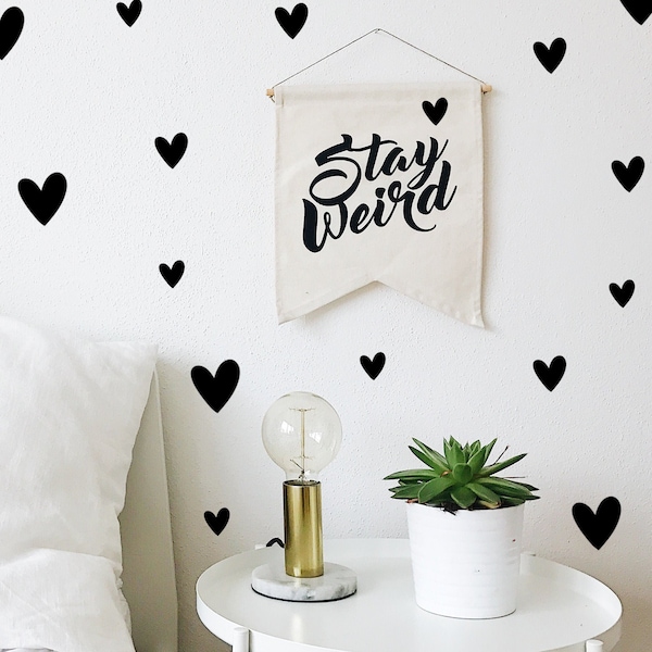 Playful Heart Decal Set - Vinyl Wall Decals 48" x 12" - Sketched Heart Wall Decal Set