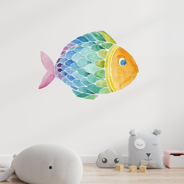 Watercolor Rainbow Fish Wall Decal - Kids Wall Decals - Multiple Sizes Available