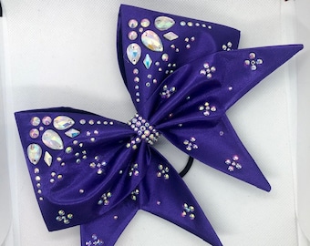Satin Sewn Cheer bow with AB Crystals and jewels in your choice of color